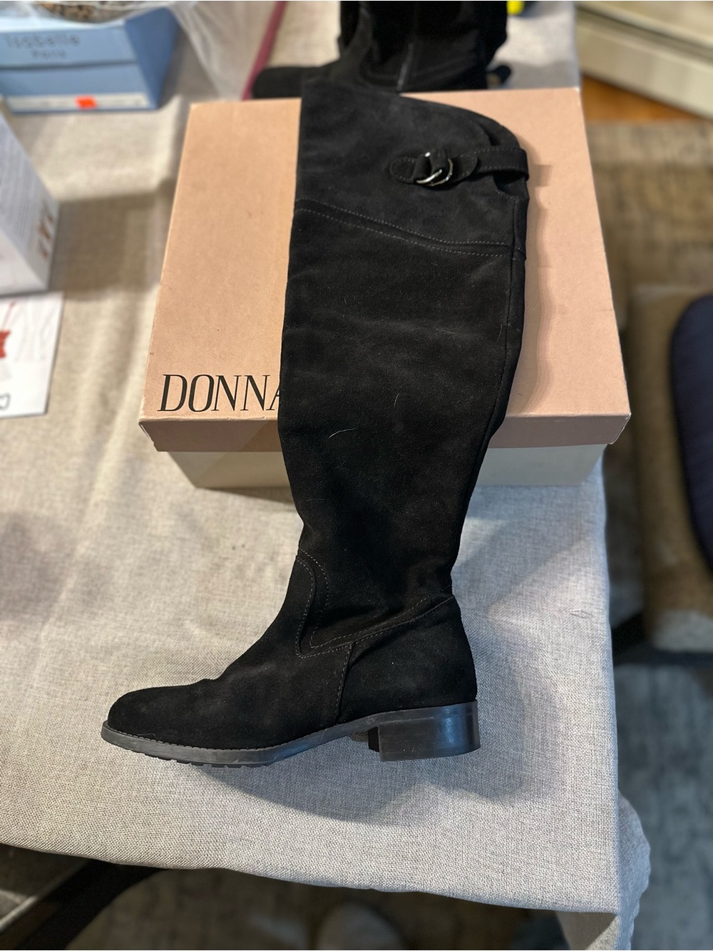 Donna Piu Suede Black Over-the-Knee Boot with Buckle Accent